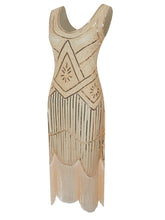 Load image into Gallery viewer, White 1920s V Neck Sequined Flapper Dress