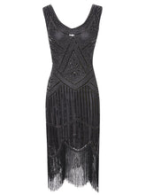 Load image into Gallery viewer, Gold 1920s V Neck Sequined Flapper Dress