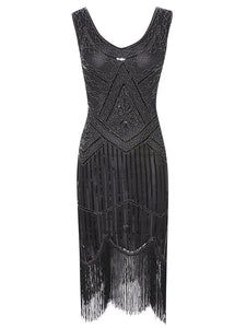 Gold 1920s V Neck Sequined Flapper Dress