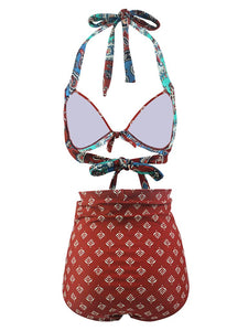 
Wine Red  3D Print Retro Style Bikinis swimsuits