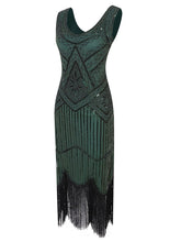 Load image into Gallery viewer, Gold 1920s V Neck Sequined Flapper Dress