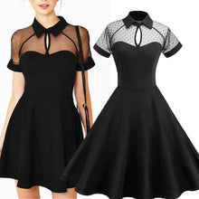 Load image into Gallery viewer, Elegant Keyhole Semi Sheer Short Sleeve Vintage Dress