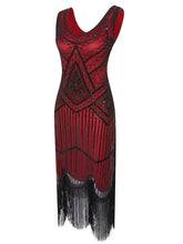 Load image into Gallery viewer, Gold 1920s V Neck Sequined Flapper Dress