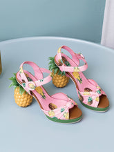 Load image into Gallery viewer, Fruit Heel Pineapple Print Platform Bow Vinatge Sandals
