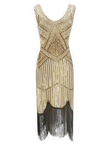 Gold 1920s V Neck Sequined Flapper Dress