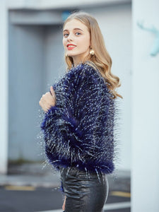 Peacock Long Sleeve Faux Fur Jacket For Women