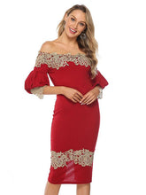 Load image into Gallery viewer, Off Shoulder Bishop Sleeve Lace  Party Dress