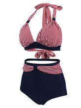 Load image into Gallery viewer, Concise Sexy Backless Retro Style Striated Two Pieces Bikini Sets