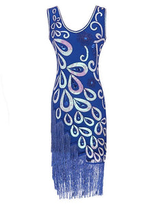 3 Colors 1920s Peacock Sequined Flapper Dress