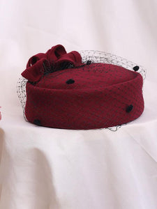 100%Wool 1950S Pillbox Hat Tulle Mrs Masiel Same Style Hat