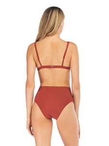 Red High Waisted Two Pieces Striated Triangle Bikini Sets