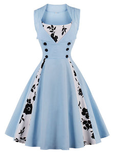 Cotton Flapper Floral Sleeveless1950s Dress