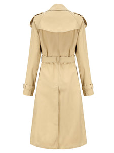 Women's Trench Coat Going out Fall Winter Turndown Collar Button Waisted Solid Color Long Coat