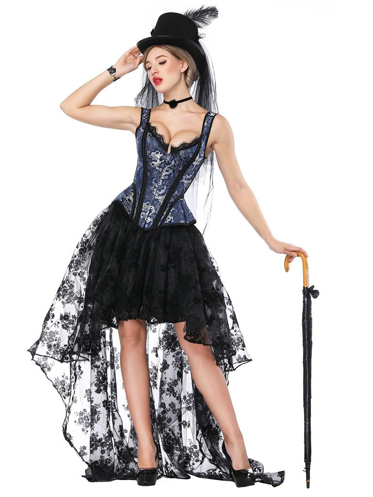 Halloween Costume Gothic Red Vintage Corset Top High Low Skirt For Women
