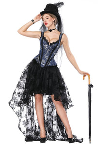 Halloween Costume Gothic Red Vintage Corset Top High Low Skirt For Women