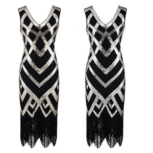 Black 1920S Retro Sequin Fringed Flapper Dress