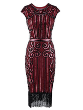 Load image into Gallery viewer, Green 1920s Crew Neck Sequined Flapper Dress