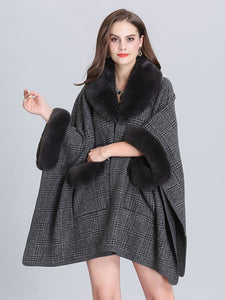Faux Fur Coat Gingham Women ‘s Overcoat With Pockets