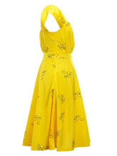 Load image into Gallery viewer, Yellow Sweet Cap Sleeve Printed Vintage Dress