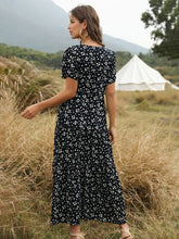 Load image into Gallery viewer, Women&#39;s Boho Dress Floral Printed Ruffle Deep V Neck  Maxi Dress