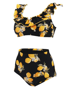 Floral Retro Style Slide Pleated Two Pieces Bikini Sets