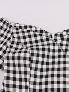 Plaid Collar Consice Short Sleeve Vintage Dress