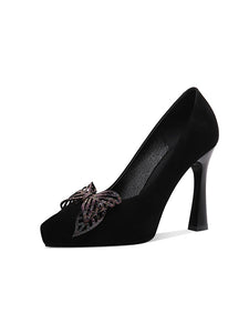 10.5CM Bow High Heel Platform Pointed Toe Leather Shoes