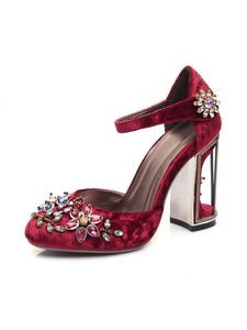 Luxury Rhinestone DecorationHandmade Mary Jane Pumps Vintage Heels