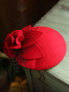 Flower Tulle Net 100%Wool 1950S Hat Vintage Hat