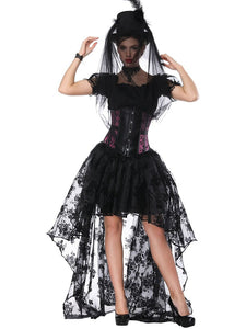 Gothic Costume Halloween Women  Lace  Top Corset And Asymmetrical Skirt