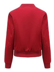 Pilot Style Jacket Daily Zippered Fall Winter Casual Solid Color Stand Collar Sporty Jacket For Women