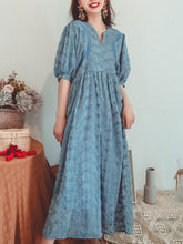 Load image into Gallery viewer, Women&#39;s Embroidered Floral Lace Solid Backgrand V Neck Half Sleeve Maxi Boho Dress