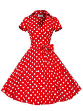 Load image into Gallery viewer, Elegant High Waist V Neck Short Sleeve Dots Vintage Dress