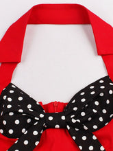 Load image into Gallery viewer, Halter Off Shoulder Dots Bow Retro Dress