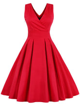 Load image into Gallery viewer,  50s Retro Style Solid Color V Neck Dress