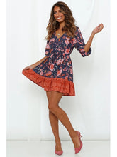 Load image into Gallery viewer, Women&#39;s Boho Dress Floral Printed V Neck Beach Dress Half Sleeve