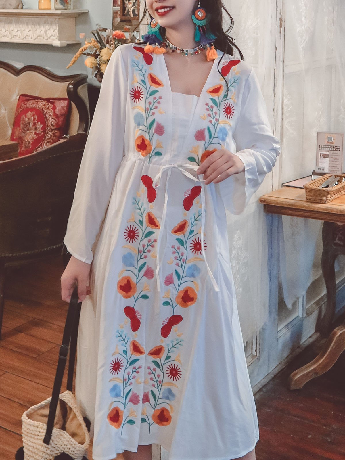 Women's Boho Dress Floral Printed Ruffle Deep V Neck Maxi Dress – Jolly  Vintage