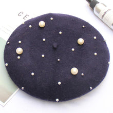 Load image into Gallery viewer, Women Pearl Stars Wool Felt Beret Hat Cap