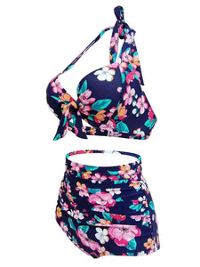 High Waisted Sexy Retro Style Backless Floral Two Pieces Bikini Sets