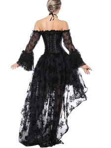 Gothic Costume Halloween Black Strapless Asymmetrical Skirt And Corset