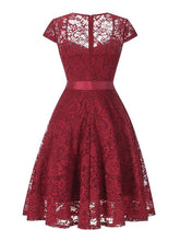 Load image into Gallery viewer, Lace Queen Anne Collar Cap Sleeve Vintage Dress