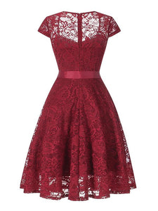 Lace Queen Anne Collar Cap Sleeve Vintage Dress