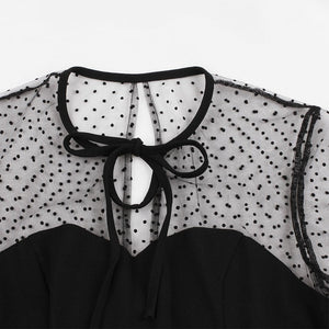 With Pocket Semi-Sheer A Line Black 50S Dress