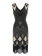 Load image into Gallery viewer, 4 Colors 1920s V Neck Sequined Flapper Dress