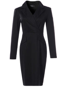 Elegant With Pockets V Neck Autumn 40s Dress