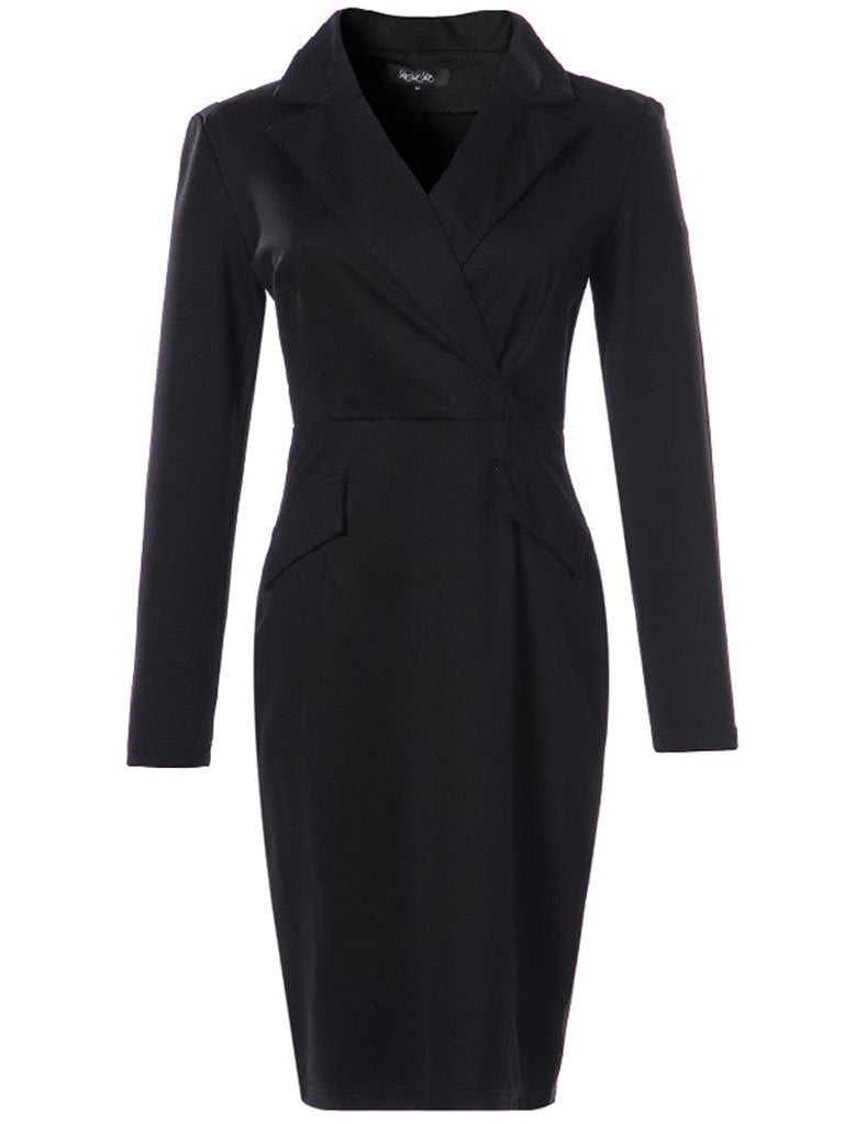 Elegant With Pockets V Neck Autumn 40s Dress
