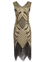 Load image into Gallery viewer, Black 1920s V Neck Sequined Flapper Dress