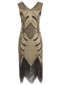 Black 1920s V Neck Sequined Flapper Dress