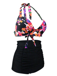 

Floral Print Halter Backless Retro Style Binikis High Wasited Swimwear