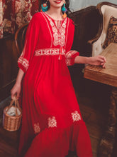 Load image into Gallery viewer, Jolly Vintage 2 Pieces Bohemian Hooded Embroidered Floral 3/4 Sleeve Boho Dress